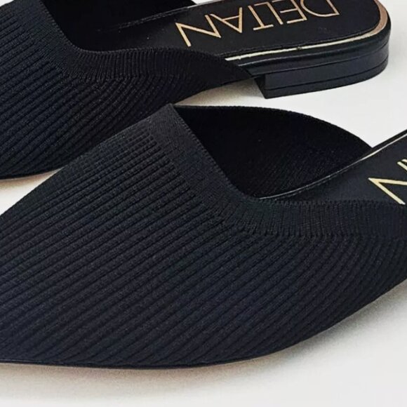 Deltan Black Slip On Fabric Black Gold Lining - Picture 1 of 4